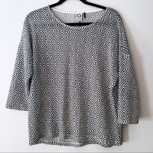 Anthro Akemi & Kin Geometric Knit 3/4 Sleeve Top